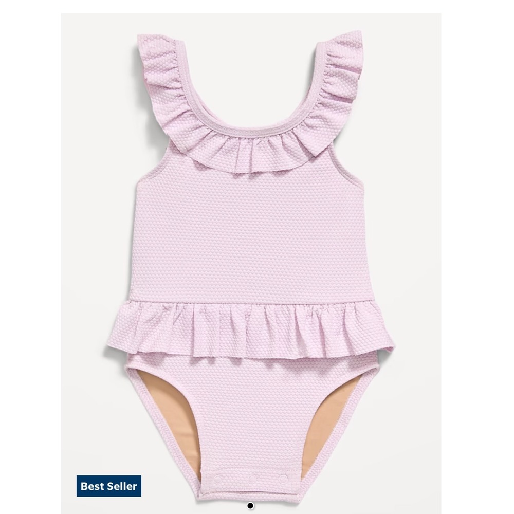 Old Navy Baby Girl Lavender Ruffle Honeycomb Pique Swimsuit 12-18M UPF 50+ NWT